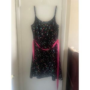 Multicolor polka dots on Black rayon background sweetheart dress,